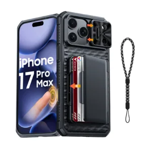 With Card Holder Sliding Camera Cover And Stand For iPhone 17 Pro/17 Pro Max Phone Case,Suitable for Men and Women-Black
