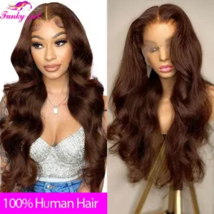 Brown Body Wave Lace Front Human Hair Wig 4 Colored 13x4 Lace Frontal Wigs Brazilian body wavy Closure Wig Preplucked  For Women