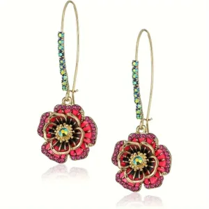 European and American Creative New Colorful Flower Inlaid Rhinestone Earrings Women's Atmosphere Ethnic Wind Closed Ear Hook