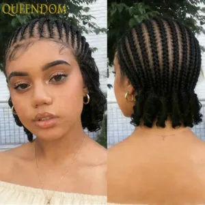 Short Bob Synthetic Wig Full Lace Frontal Wig Cornrow Knotless Box Braided Wigs with Baby Hair 8 Inches for Women