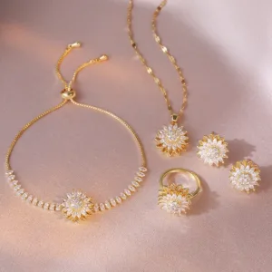 Trendy Rotation Spin Sunflower Stainless Steel Zircon Necklaces For Women Metal Crystal Necklace Party Birthday Gifts Jewelry