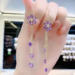 Green Shiny Zircon Flower Drop Earrings For Women Luxury Crystal Long Tassel Ear Line Hanging Earring Wedding Jewelry Gift