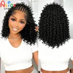 Short Cornrow Braided Wigs 16Inch Synthetic 13x4 Lace Frontal Natural Deep Wave Braiding Hair Wig with Baby Hair for Black Women