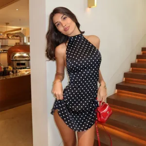 Sexxy Dot Printed Dresses For Women Fashion Sexy Streetwear Backless Sleeveless O-Neck Sheath Mini Vestidos Robes Female Slim