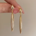 Trendy Long Water Droplets Dangle Earrings for Women Golden Color Metal Oval Drop Earrings Vintage Simple Geometry Jewelry Gift
