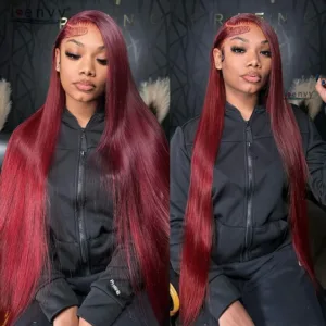 Elegant Burgundy Straight 13x6 HD Lace Frontal Wigs Human Hair 30 40 Inch 99j Red Colored 13x4 Transparent Lace Front Human Hair Wigs